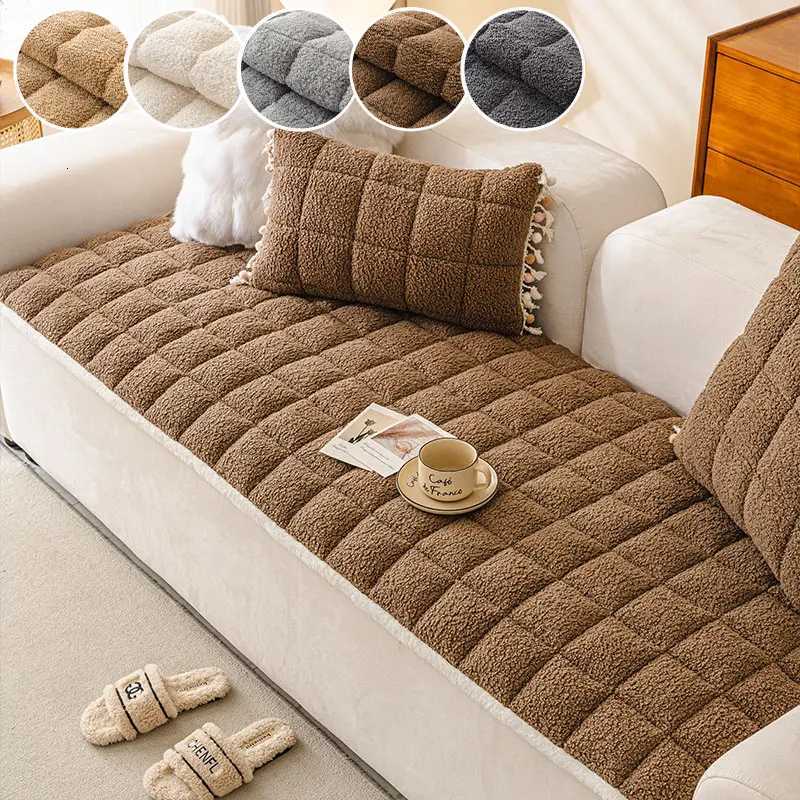 1PC-Thickened straight row sofa cushion winter plush one-piece sofa cover cloth fixed anti slip sofa cushion M251204 - view 6