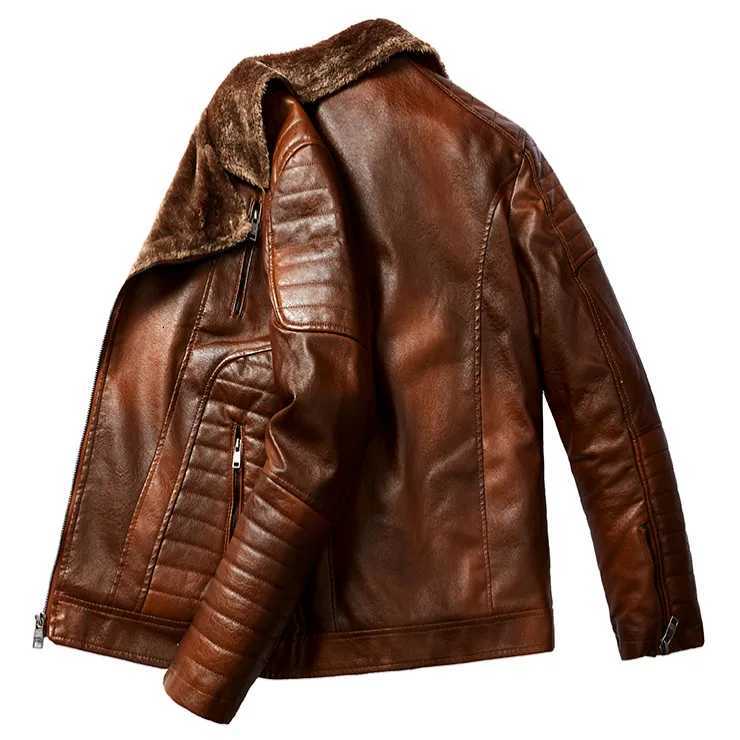 Male Outerwear Bomber Leather Jacket High-end Mens Fleece Warm Motorcycle Suit Collar Jackets Moto Biker PU Baseball JacketsT251204