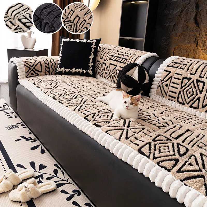 1PC-Winter shu mianrong sofa cushion light luxury simple and anti slip sofa cushion plush line sofa cushion M251204 - view 5