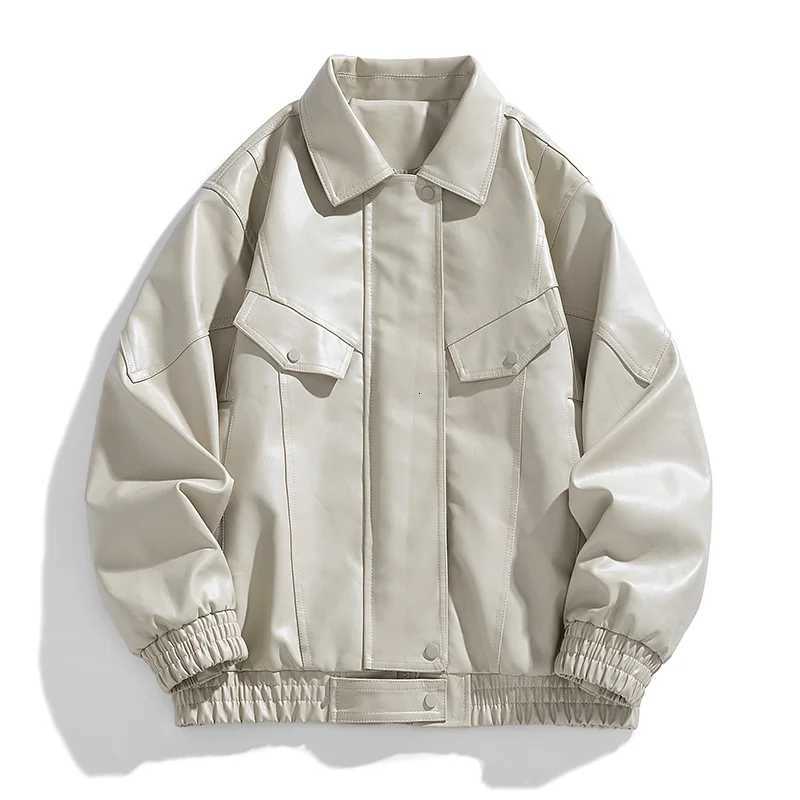 Hong Kong Style Leather Coat Mens Spring Autumn New High Street Trend Youth Casual Loose Handsome Leather Jacket Quality FabricT251204