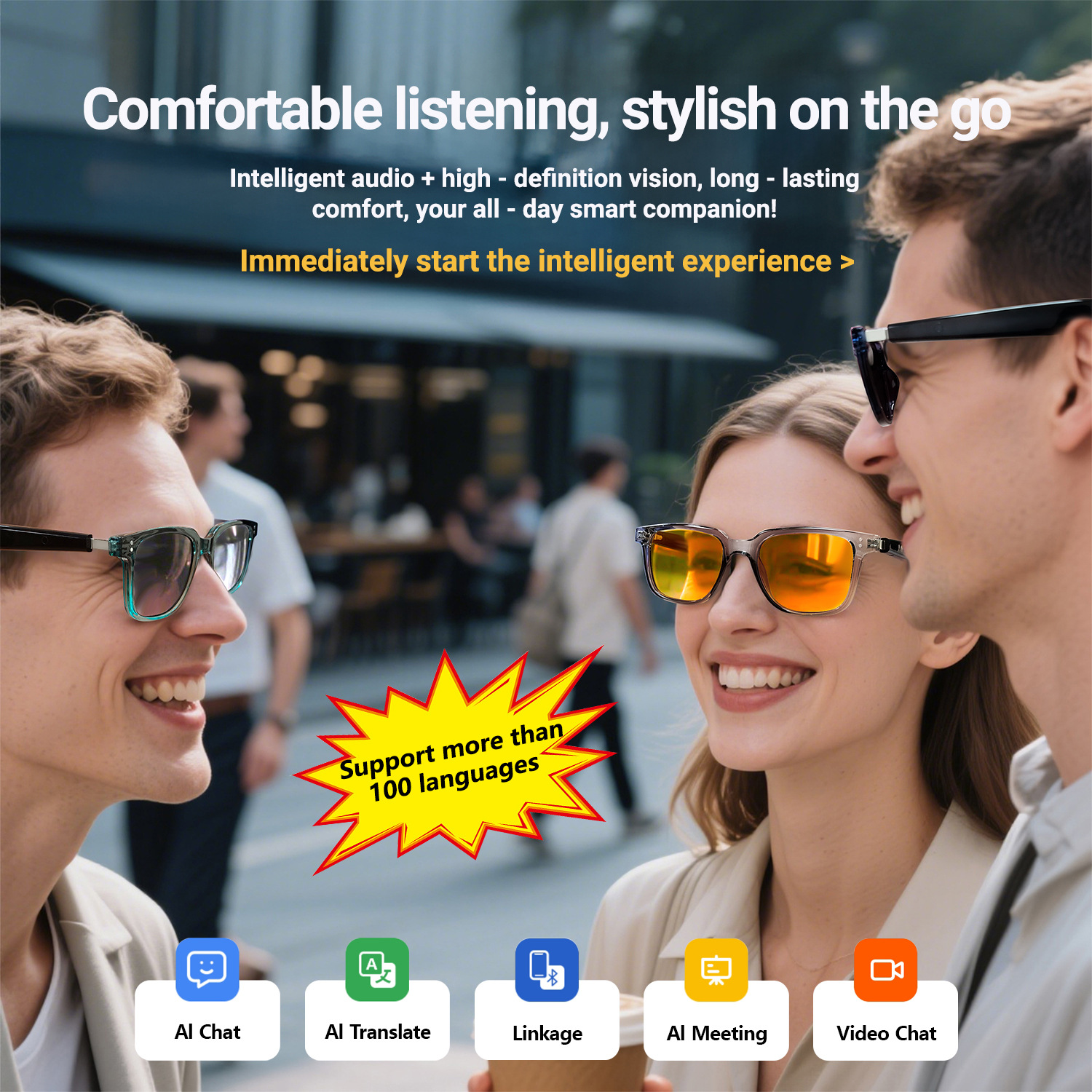 New Automatic Power-On Smart Bluetooth Translator Glasses with AI Voice Calling, Night Vision, Blue Light Protection, and Polarized Sunglasses