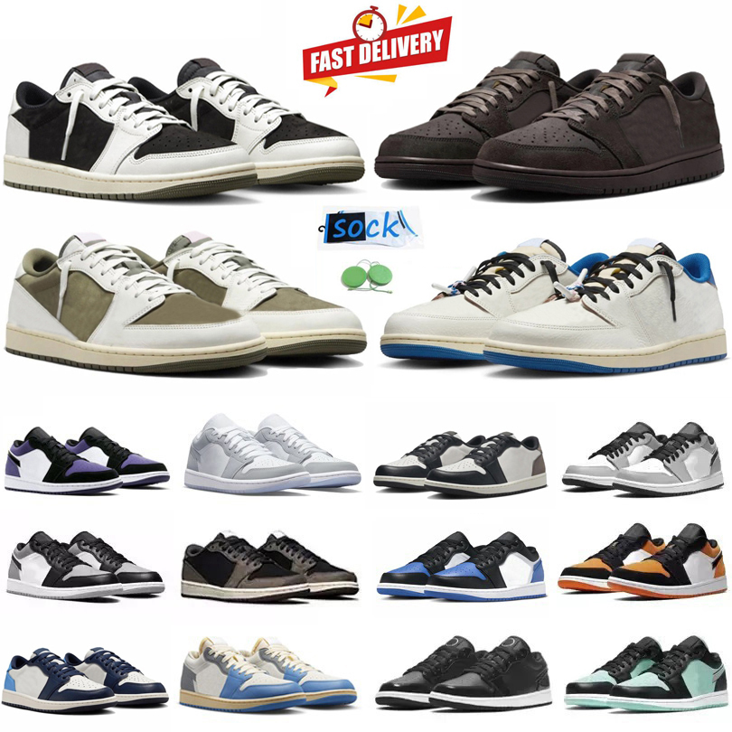 Basketball Shoes Men Women Low Sneaker Olive Reverse Dark Mocha Fragment Velvet Brown Regency Purple Shadow Bred Wolf Unc Grey Denim 1s Lady Trainers Sports Sneakers
