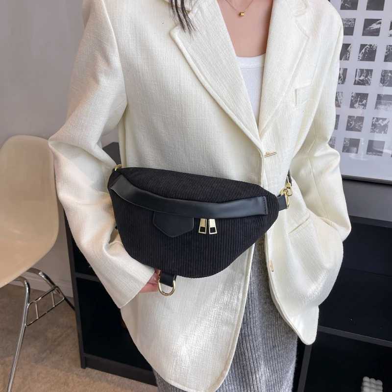 Casual Corduroy Crossbody Bag For Women Fanny Waist Pack Simple Travel Phone Purse Large Canvas Waist Bag Banana Hip Belt BagT251204