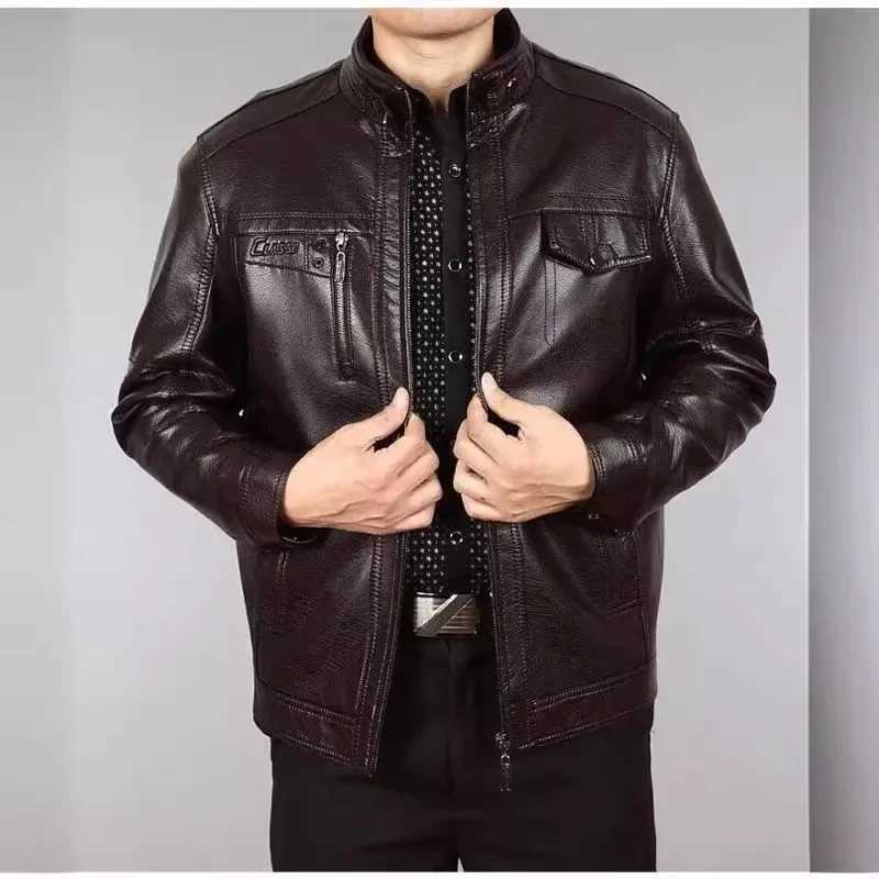 Autumn Winter Men Leather Jacket Fleece Warm Retro Business Casual PU Leather Coat Zipper Long Sleeve Windproof Outerwear NewT251204