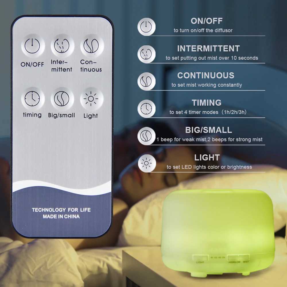 500ml Essential Oil Diffuser Timing Function Ara Diffuser trasonic Air Humidifier with Remote Control for He Off C251204