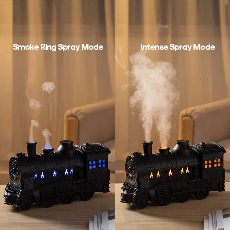 Retro Train Air Humidifier Essential Oil Diffuser Dual Mist Modes with Night Light and Remote Control Cool Mist for He C251204
