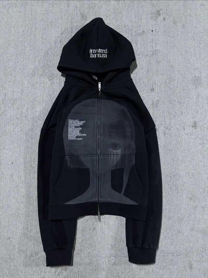 High Street Y2K Harajuku Graphic Zipper Hoodie Men Gothic Punk Casual Streetwear Trendy Brand Casual Oversized Sweatshirt Women J251203
