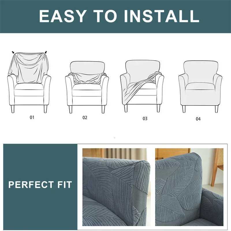 Nordic Leaves Jacquard Club Chair Slipcover Thick Tub Armchair Cover All-inclusive Single Sofa Covers Bar Counter Home Banquet M251204 - view 4