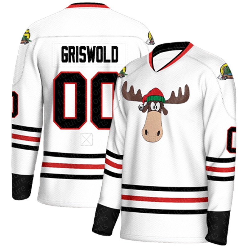 Men's white 00 ice hockey retro GRISWOLD jersey, classic embroidered casual Black Hawk ice hockey shirt