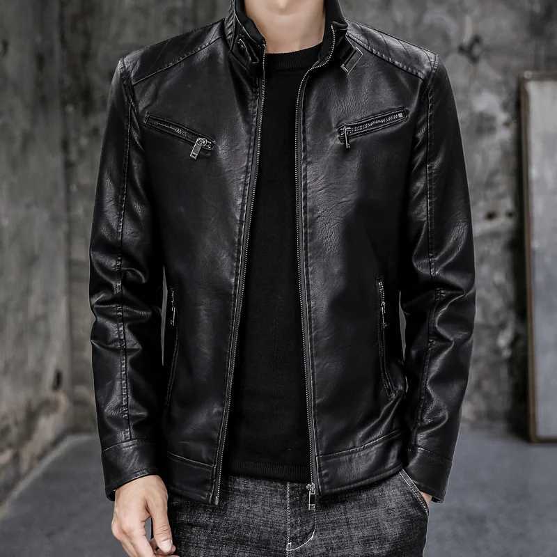 Male Leather Jackets Men Zipper Long Sleeve Fashion Brand Leather Jackets Short Cool Spring Autumn Biker Men Plus Size JacketT251204