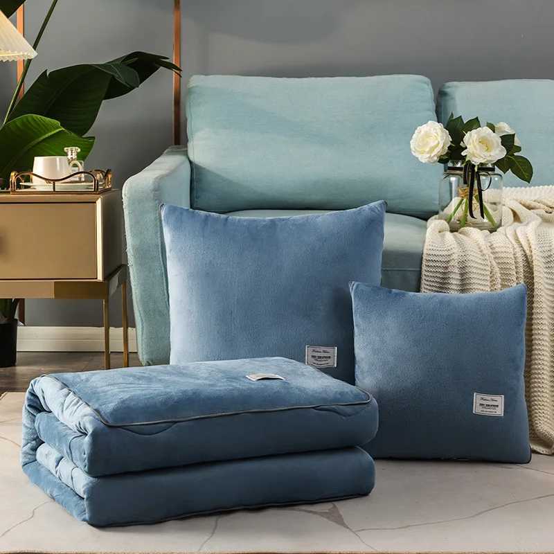2 in 1 Blanket Winter Crystal Velvet Cushion Soft Sofa Throw Foldable Winter Warm Fleece Quilt Travel Blanket Y251204