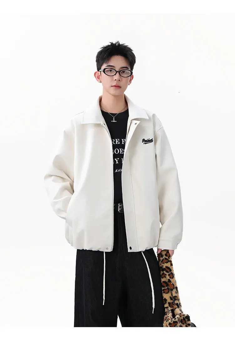 Spring and Autumn American Style Motorcycle Jacket Mens Loose Casual Handsome Turn-down Collar Black White PU Leather JacketT251204