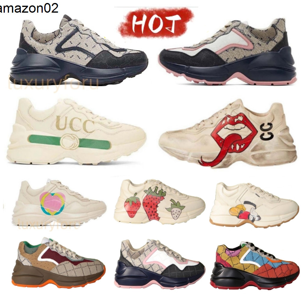 Designer Men Women Retro Casual Shoes Men Sneaker Fashion Platform Sports cartoon letters thicksoled Strawberry Mouse Mouth Sho gucciis guccily gg guccishoes 5FU4