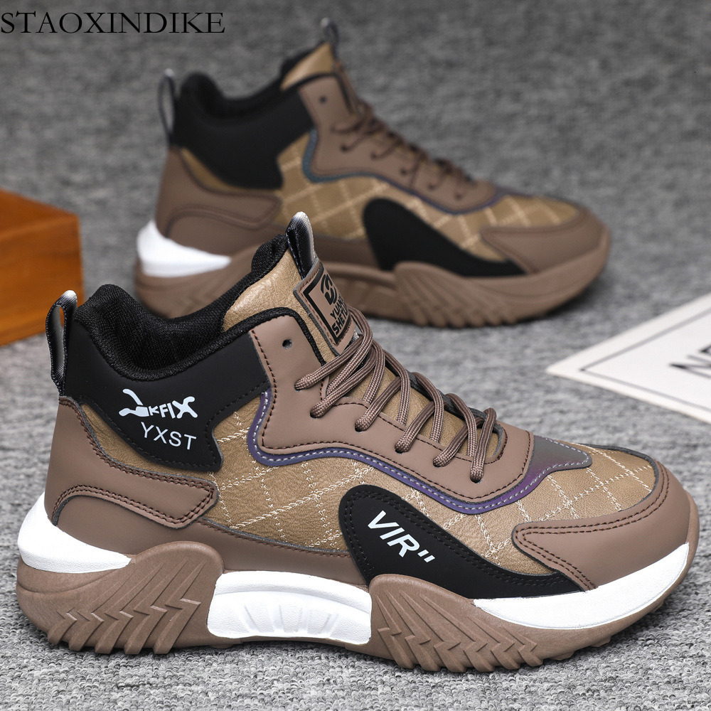 Men's Shoes Autumn Winter High Top Soft Sole Non-Slip Fleece-Lined Sports Shoes Versatile Comfortable Thick Sole Lightweight Casual Running Men&#