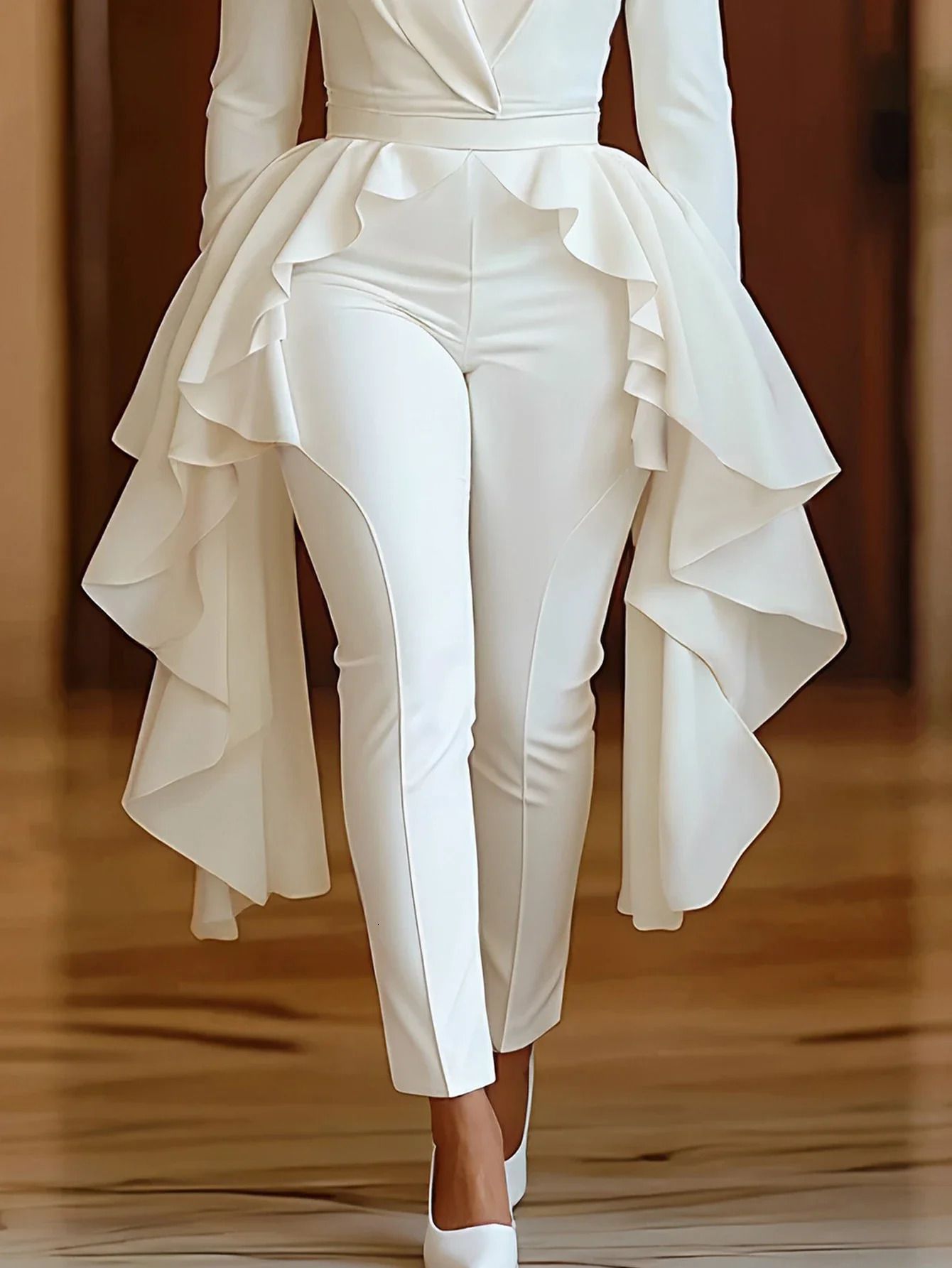 Womens Jumpsuit Elegant Long Sleeve VNeck Ruffled Hem Formal Party Chic Dressy 251204