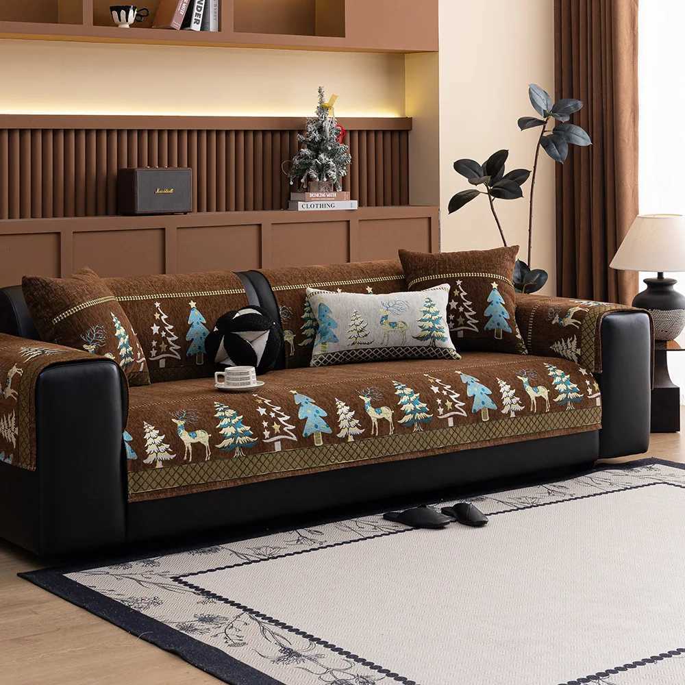 Universal Chenille Christmas Sofa Mat Cover Christmas Tree Deer Pattern Sofa Covers Anti-Slip Fully Covered Sofa Covers Fabric M251204 - view 4