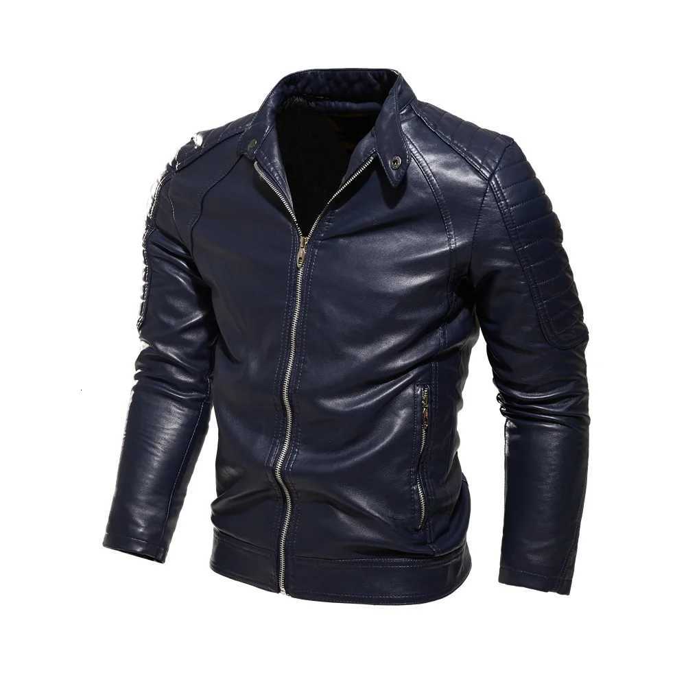 Autumn New Mens Motorcycle Solid Color PU Leather Fleece JacketT251204