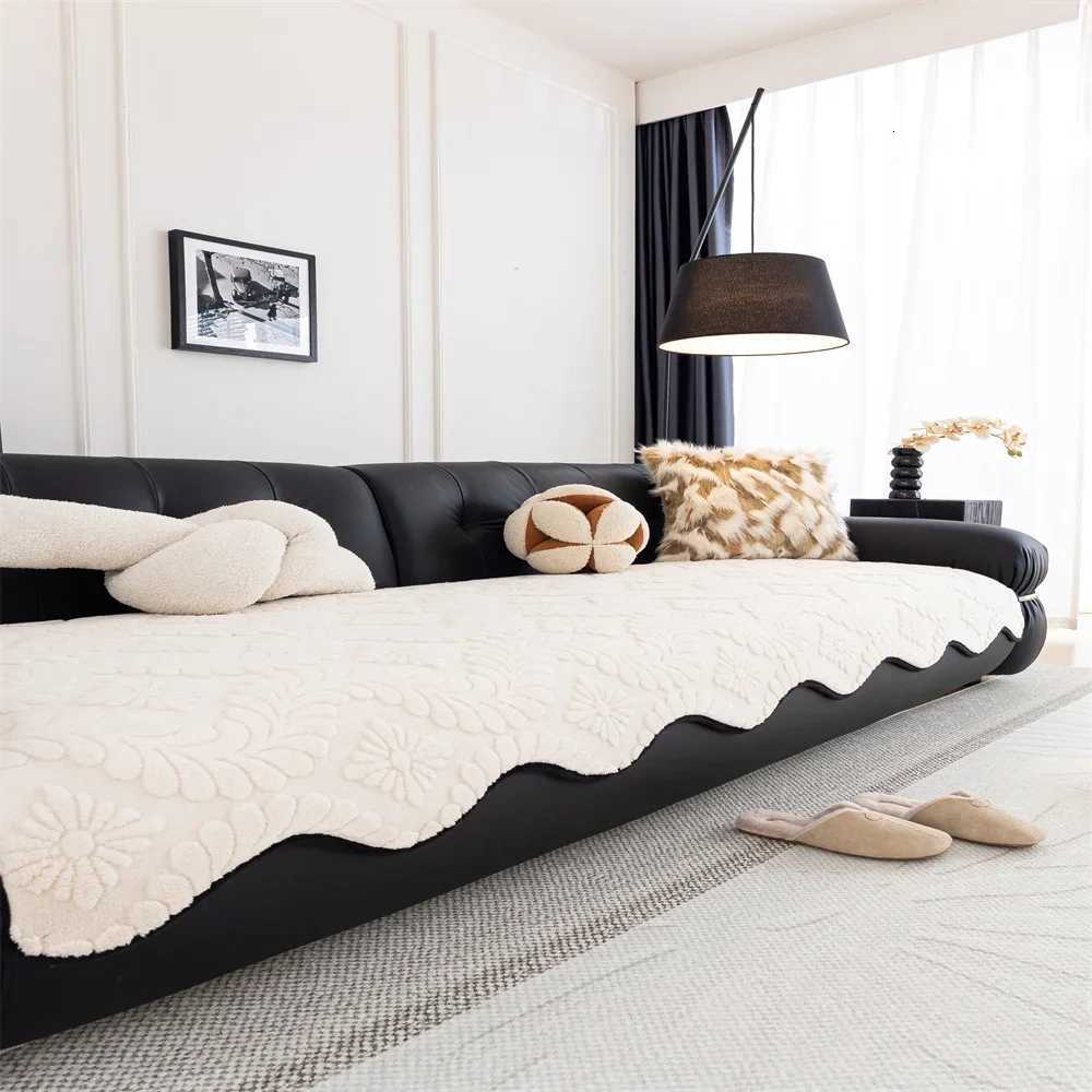 Vintage High-end Straight Sofa Cushion Autumn and Winter Plush Leather Sofa Special Cushion Fixed Anti-slip Cover Cloth M251204 - view 5