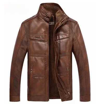 Male Pu Leather Jacket Men Winter Thicken Warm Coat Male Casual Stand Collar Thermal Leather Coats Clothing 5XL Leather JacketT251204