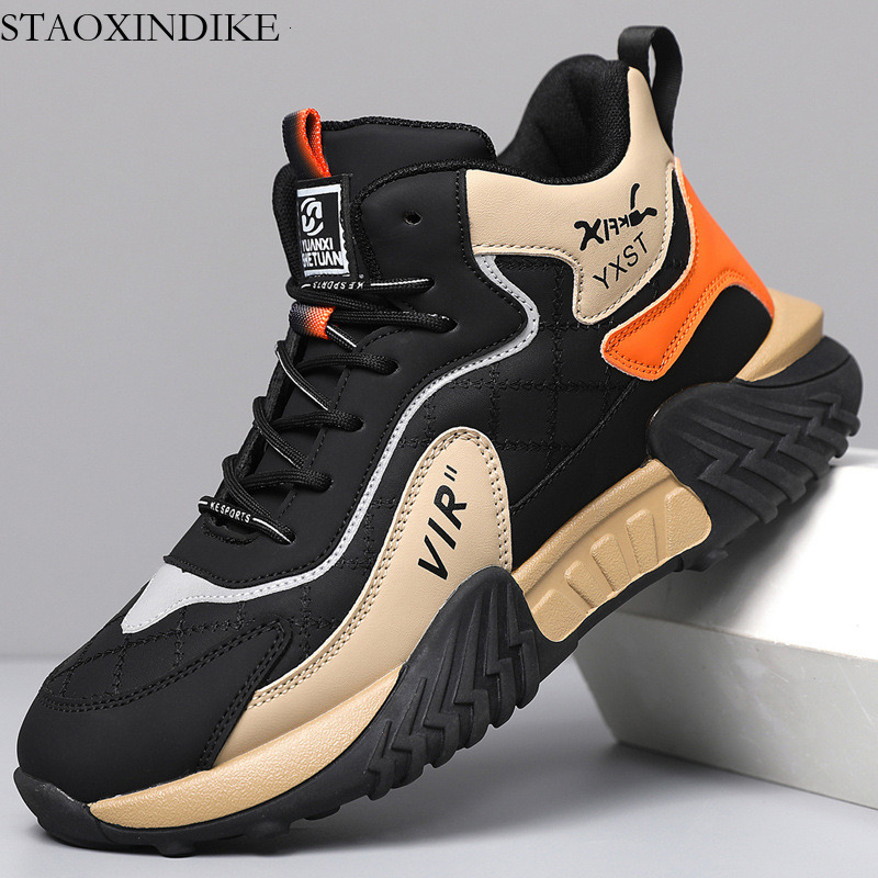 Men's Shoes Autumn Winter High Top Soft Sole Non-Slip Fleece-Lined Sports Shoes Versatile Comfortable Thick Sole Lightweight Casual Running Men&#