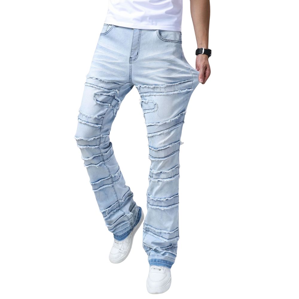 New cross-border men's straight-leg pants a popular stretch patchwork denim straight-leg pants in European and American street fashion on Instagr