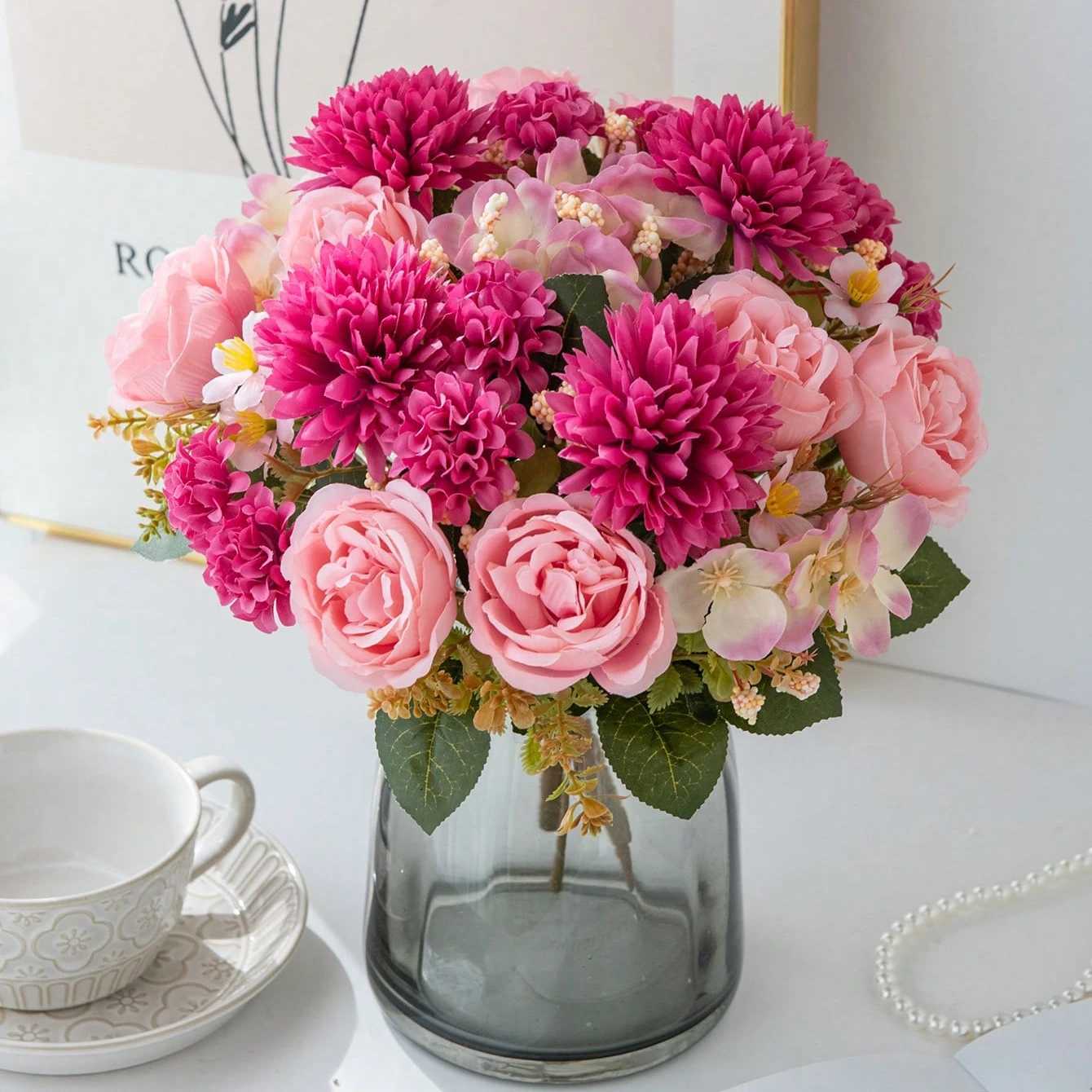 Artificial Flowers Silk Ball Chrysanthem Peony He Ro Wedding Bridal Bouquet Decora Vntine Outdoor Yard Garden DIY Gifts H251204