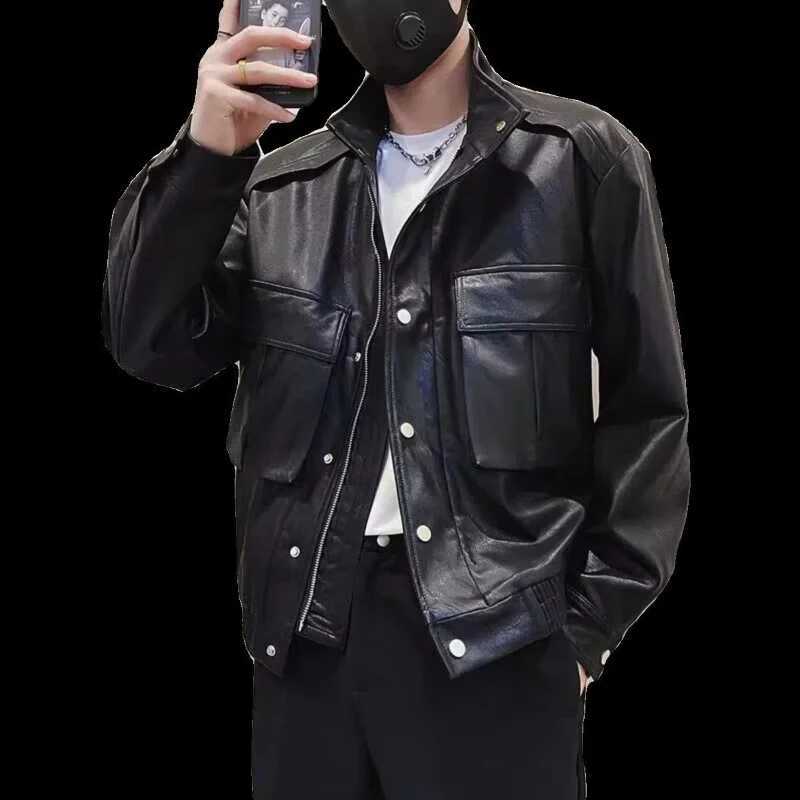 Autumn Winter New Fashion Turn-down Collar Long Sleeve Solid Leather Clothing Jackets Mens Clothing Korean All-match Chic TopsT251204