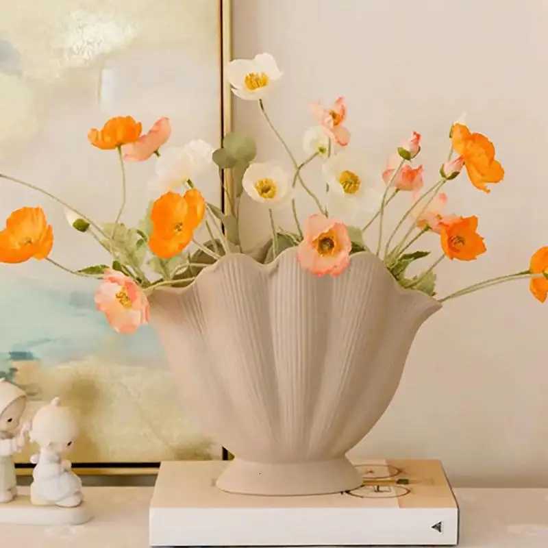 Ceramic Vase Sea Shell Shape Floral Arrangement Accessories Shell Flower Vase Ro Terrarium Decoration He Tabletop Ornaments H251204