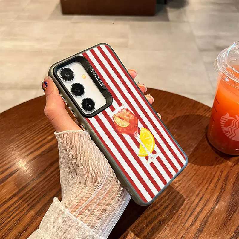 For Galaxy S24 S23 tra Plus FE S25 S22 tra Plus S21 FE Laser Phone Case Red e Stripe Fruits Lemon ry Covers H251203