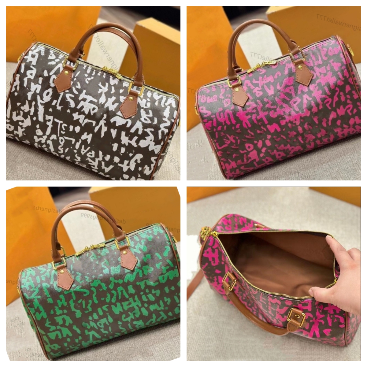 TOP Womens designer bag women tote bags graffiti duffel bags ladies leather shoulder handbag outdoor travelling Bags 35cm Mirror Quality