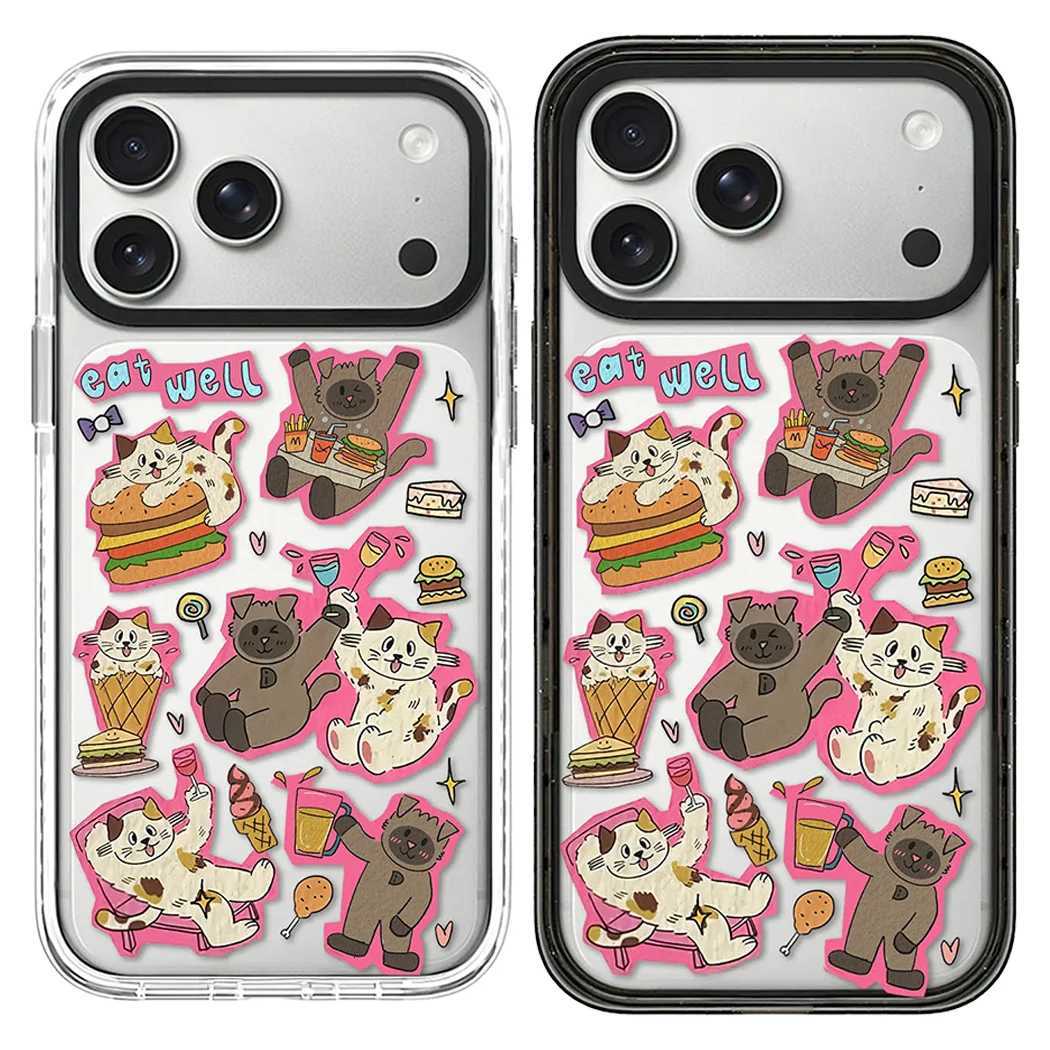 Magic Power Cat Acrylic Black White Border Magnetic Case Cpatible with IPhone 17 16 15 14 13 12 Pro Max 17 Air H251203