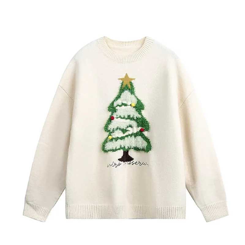 Christmas Tree American Retro Plu Cisas Tree Red Round Neck Sweater Men Women Couples Loose Versatile Knitted Pullover Trendy J251203