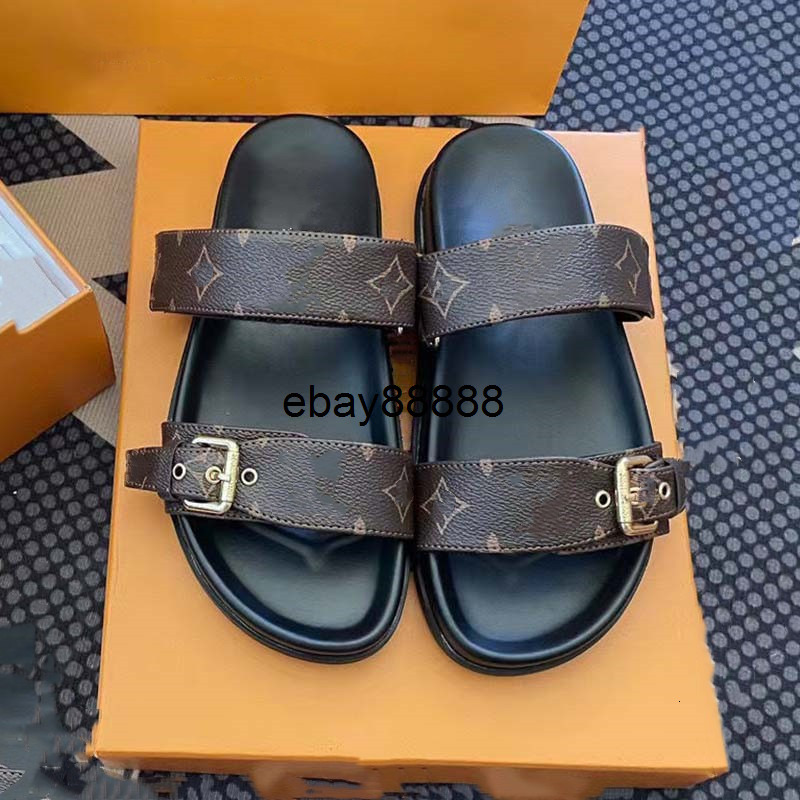 Unisex BOM DIA FLAT MULE Slippers Women Men Summer Shoes Slip On Leather Slides Double Strap SAN louis vuittone lv louievuitton lvt vuitton UJYT YT6T