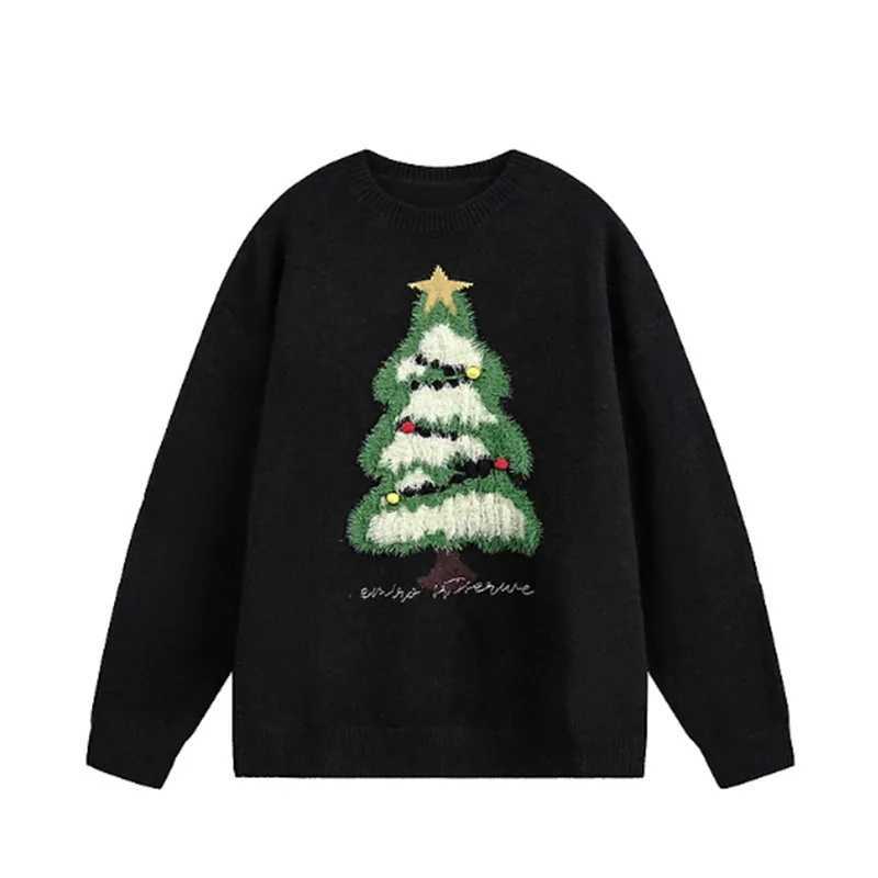 Christmas Tree American Retro Plu Cisas Tree Red Round Neck Sweater Men Women Couples Loose Versatile Knitted Pullover Trendy J251203