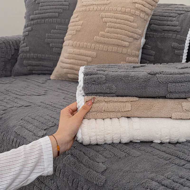 1PC-Fixed anti slip sofa pad modern minimalist striped design winter plush anti cat scratch sofa pad M251204 - view 6