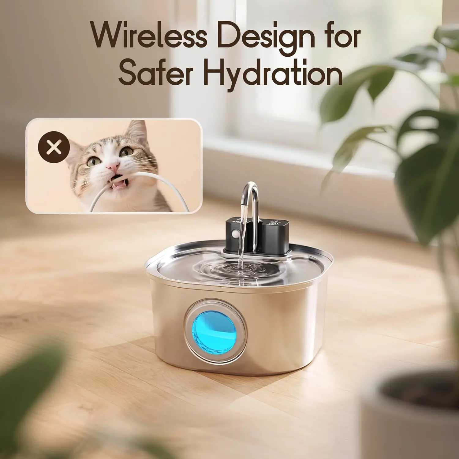 3L Stainless Steel Wireless Recharging Sensor Cat Water Fountain Auto Drinking Fountain For Cats Dog Drinker Pet Dispenser Bowl M251204