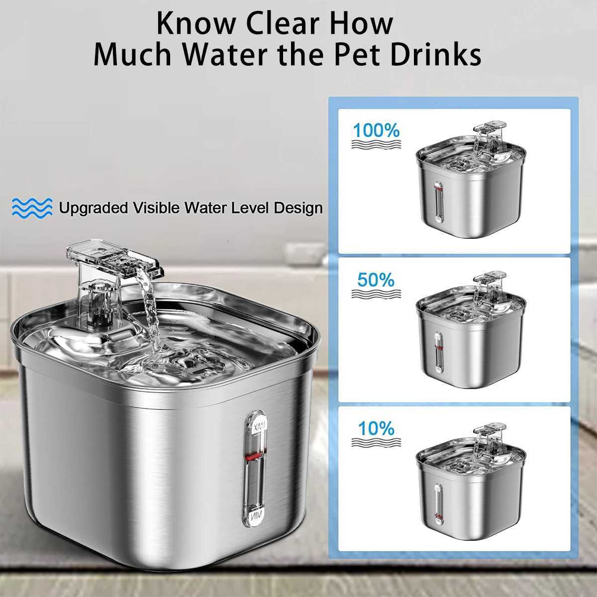 Stainless Steel Cat Fountain With Water Mark Automatic Cats Water Dispenser Sensor Filter Pet Cat Ultra Quiet Pump Water Foutain M251204 - view 5