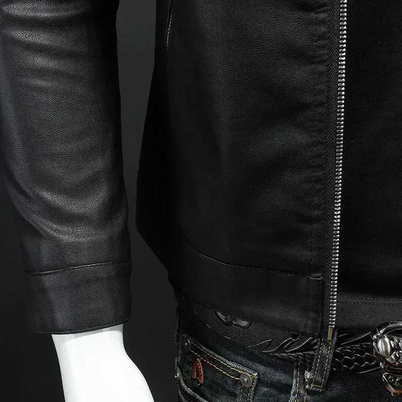 Mens Trendy Stand Collar Leather Jacket Slim Fit Korean Style Spring Autumn Jacket Handsome Mens Fashion OuterwearT251204