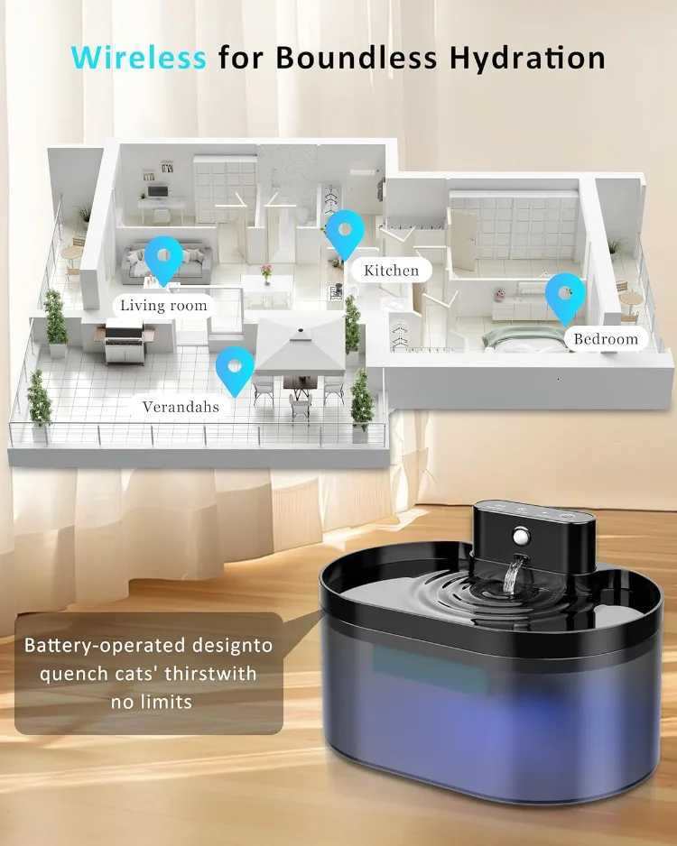 22L Wireless Cat Water Fountain Charging Battery Operated Automatic Pet Drinking Fountain Motion Sensor Dog Water Dispenser M251204