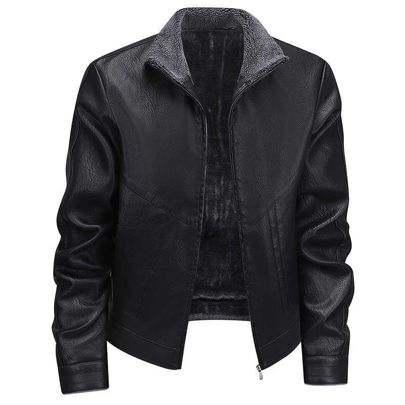 Mens Velvet Leather Jacket Winter New Warm Wool Collar Windproof Jacket Mens High Quality Long Sleeve Short Anti Cold TopT251204