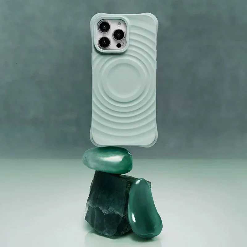 Cyan Ripple Silicone Magnetic Phone Case Cover for iPhone 13 14 15 16 17 Pro Max Case H251203