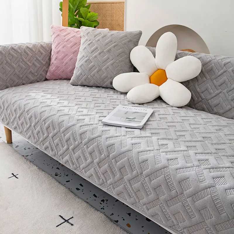 Autumn and Winter Milk Velvet Plaid Sofa Cover Plush Thickening Living Room Sofa Cushion Hot Selling Furniture Protective Covers M251204 - view 4