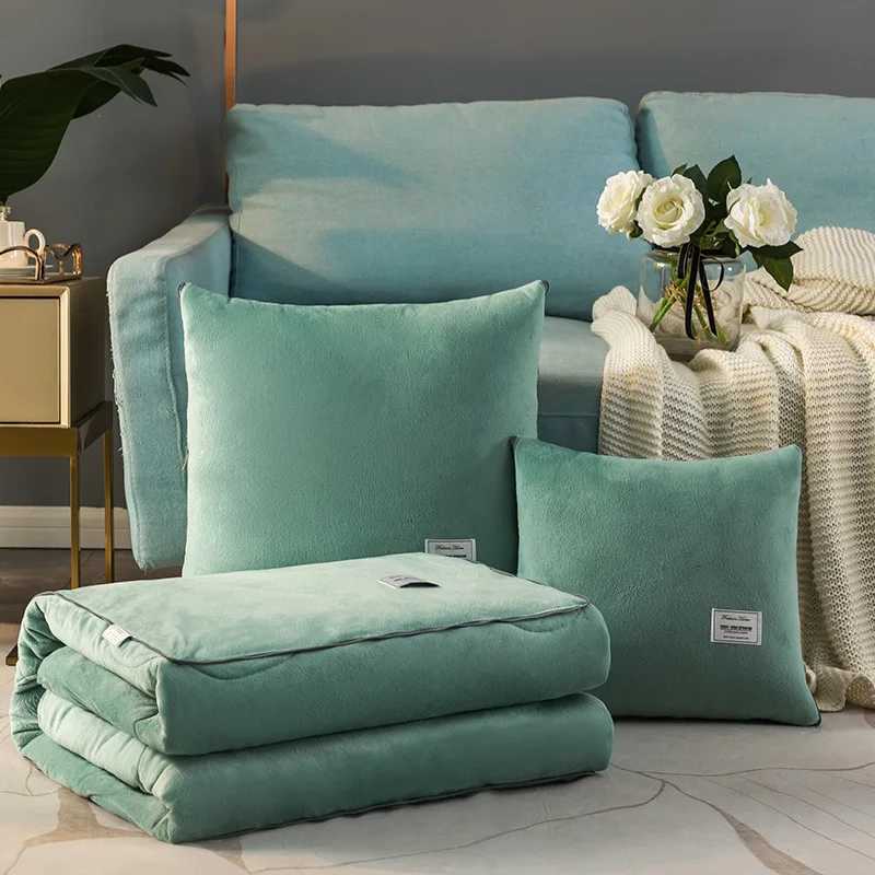 2 in 1 Blanket Winter Crystal Velvet Cushion Soft Sofa Throw Foldable Winter Warm Fleece Quilt Travel Blanket Y251204