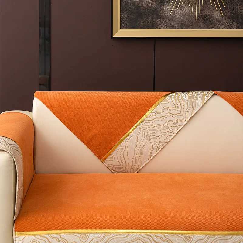 Chenille Orange Real Leather Sofa Cushion Fur Sofa Cover Non-slip and Dustproof Thick Soft Couch Cover Furniture Protector M251204 - view 5