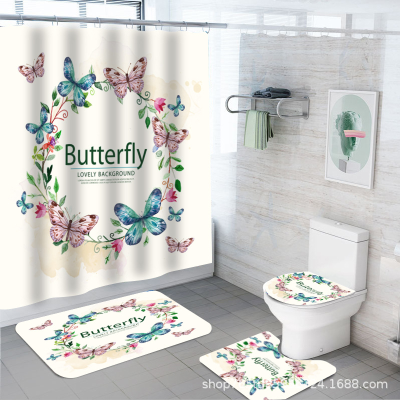 YL-37878 Eco-friendly Shower Curtain with Heat Transfer Printing, Waterproof, Comes with Hooks, Wholesale Available, Waterproof Shower Curtain