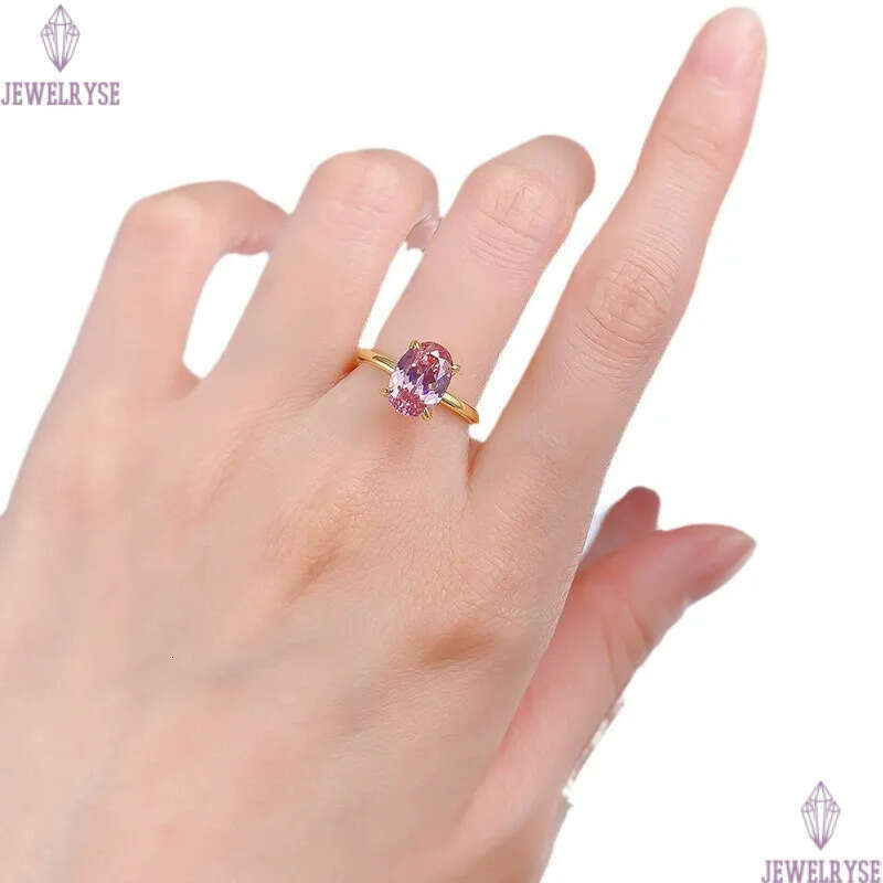 s925 sterling silver pink oval cut ring for woman wed wedding party 5A cubic zirconia luxury designer engagement diamond 7x10mm gold rings jewelry siz