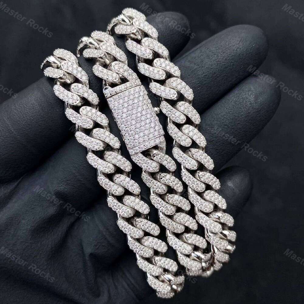 Custom Jewelry 10mm Two Row Iced Out Necklace D Color Vvs Moissanite Miami Cuban Chain 925