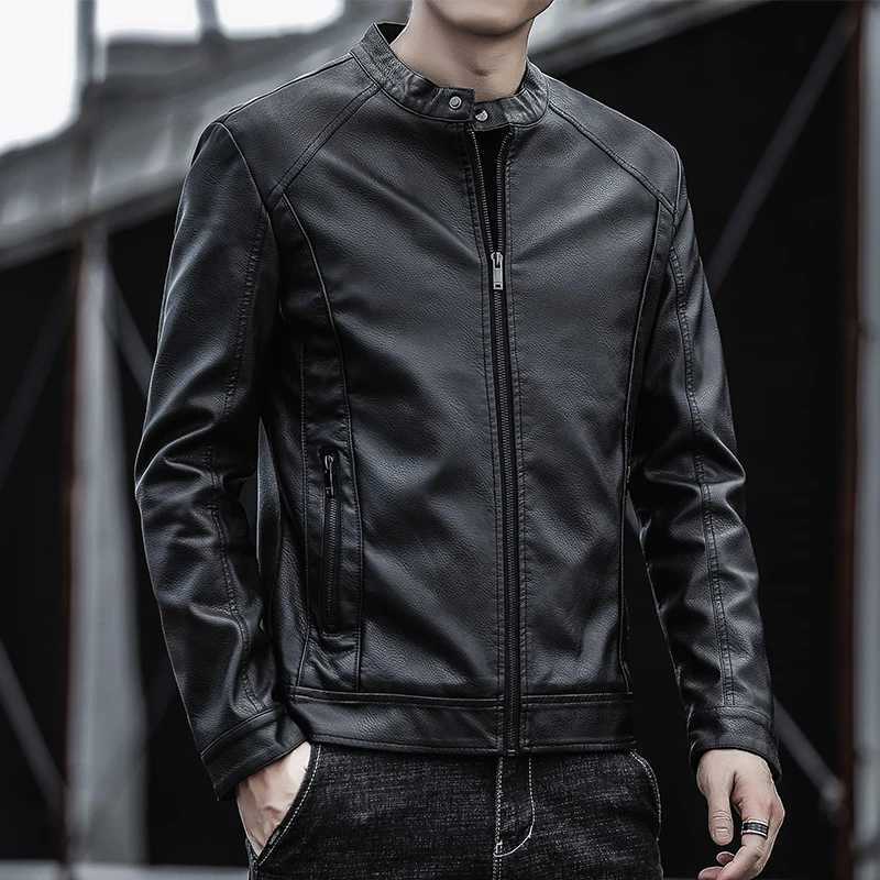 New Mens Motorcycle Leather Jacket Slim Men Leather Jacket Outer Wear Clothing For Male PU Leather Jackets Thin Business JacketT251204