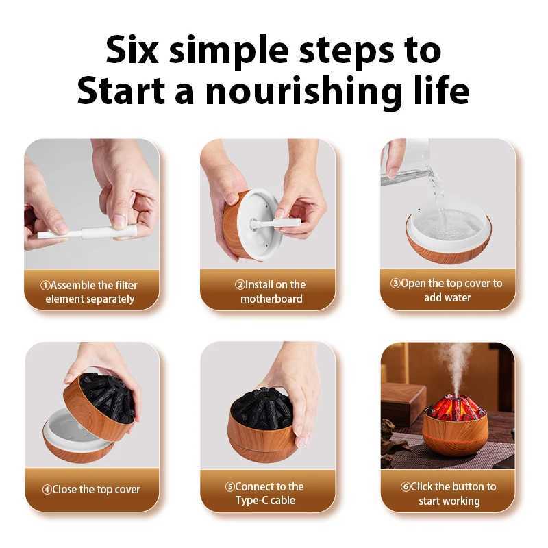 2025 New 300ML Artificial Charcoal Fire Air Humidifier Fine Mist Quiet Operation with Night Light for He Humidification C251204