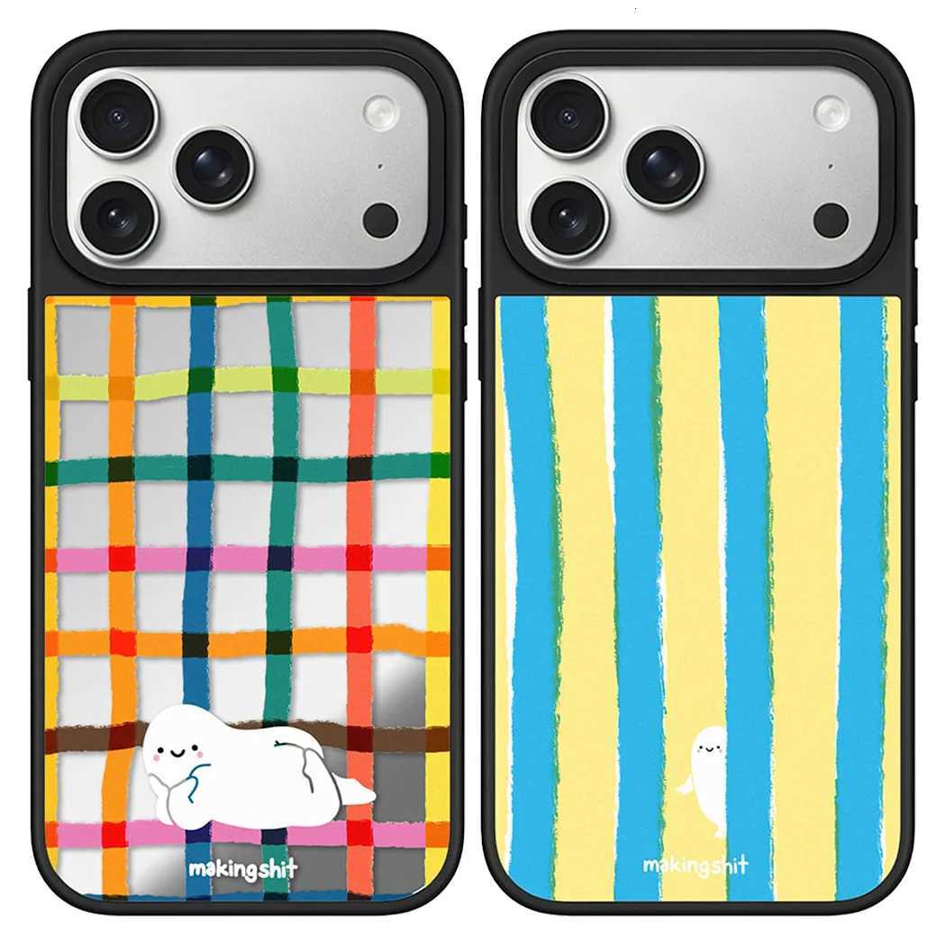 Colorf Stripe Plaid Mirror Surface Magnetic Case Cpatible with IPhone 17 16 15 14 13 12 Pro Max 17 Air H251203